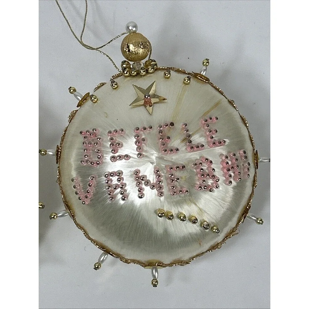 Beaded Sequin Christmas Ornament Lot Push Pin Tassel Satin Jeweled Czech
